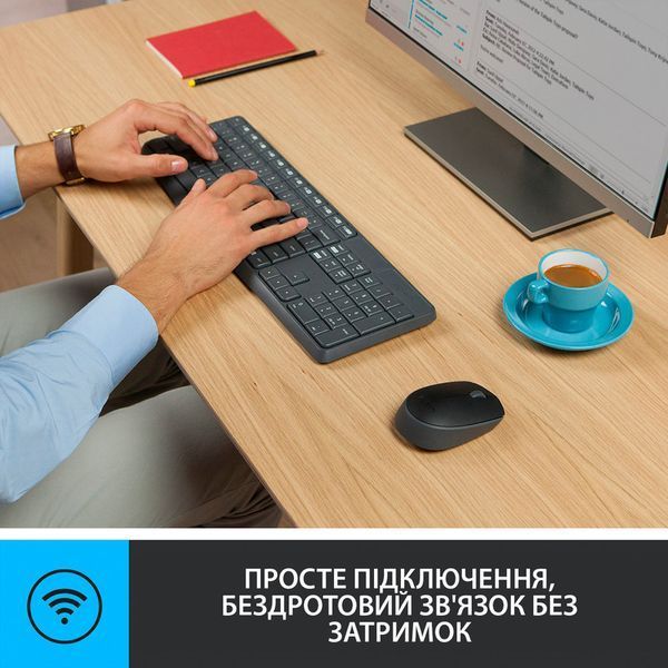 Комплект (клавіатура, мишка) бездротовий Logitech MK235 ENG/UKR Grey USB (920-007931) 920-007931 фото