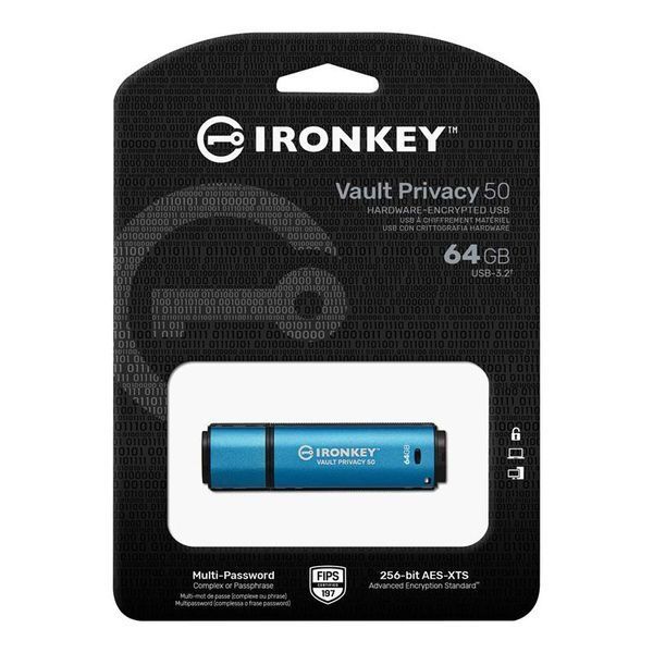 Флеш-накопичувач USB3.2 64GB Kingston IronKey Vault Privacy 50 Type-A Blue (IKVP50/64GB) IKVP50/64GB фото