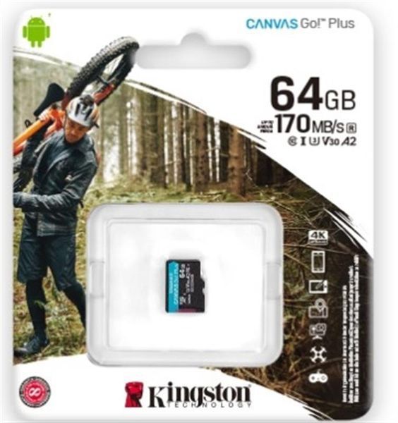 Карта пам`яті MicroSDXC 64GB UHS-I/U3 Class 10 Kingston Canvas Go! Plus R170/W70MB/s (SDCG3/64GBSP) SDCG3/64GBSP фото