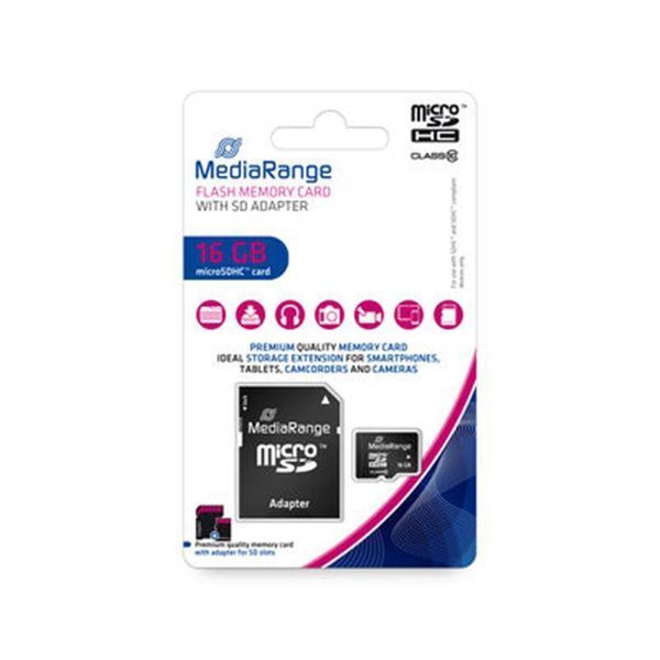 Карта пам`ятi MicroSDHC 16GB Class 10 MediaRange R45/W12MB/s + SD-adapter (MR958) MR958 фото